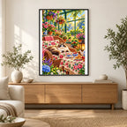 Greenhouse Tea Table Ragdoll Cat — finished diamond painting displayed in a home interior