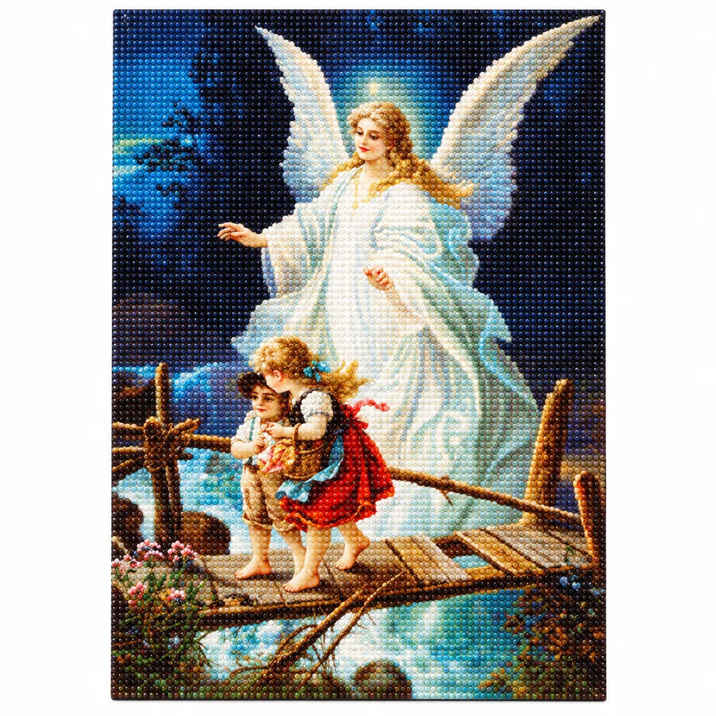 Finished diamond painting for Guardian Angel Protecting Children on a Bridge Diamond Painting Kit