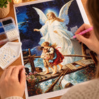 Diamond painting process for Guardian Angel Protecting Children on a Bridge Diamond Painting Kit