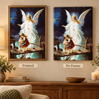 Framed and no-frame comparison for Guardian Angel Protecting Children on a Bridge Diamond Painting Kit