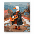 Guitar Playing Duck paint by numbers artwork on a front-facing canvas against a white background