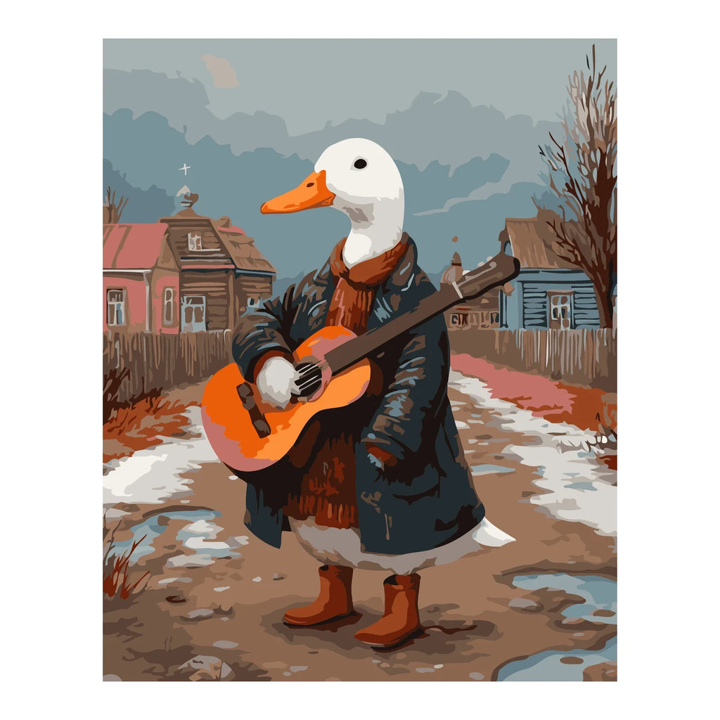 Guitar Playing Duck completed artwork on a clean white background