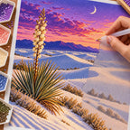 Hand placing drills on a gypsum dunes yucca moon diamond painting canvas