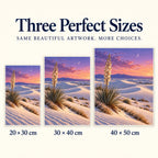 Gypsum dunes yucca moon diamond painting shown in 20 × 30 cm, 30 × 40 cm, and 40 × 50 cm sizes