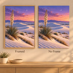 Gypsum dunes yucca moon diamond painting shown framed and without a frame