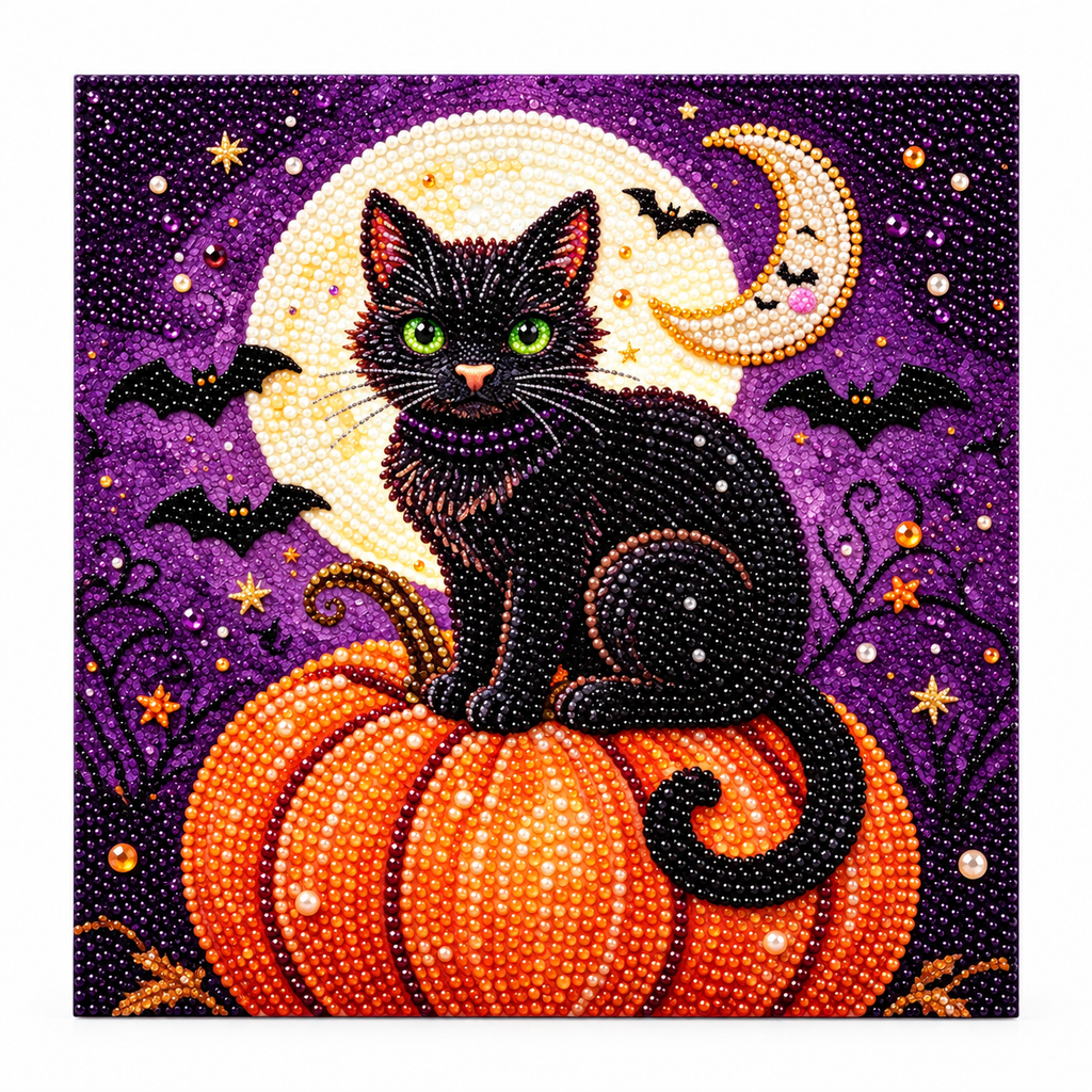 Halloween Black Cat Pumpkin Pearl Diamond Painting hero