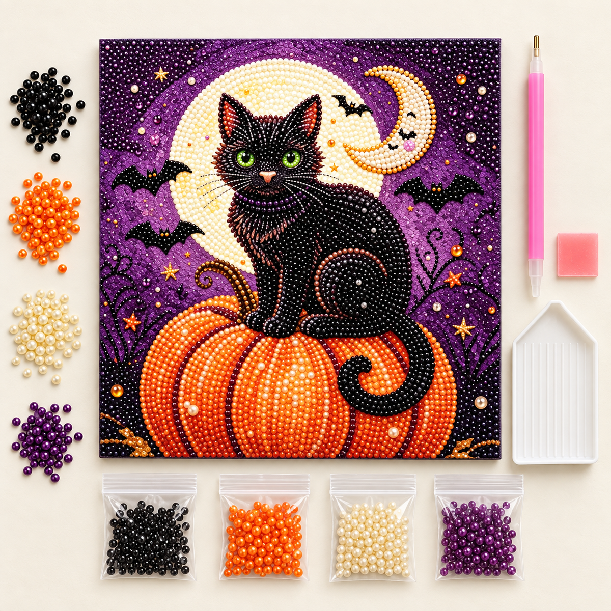 Halloween Black Cat Pumpkin Pearl Diamond Painting kit