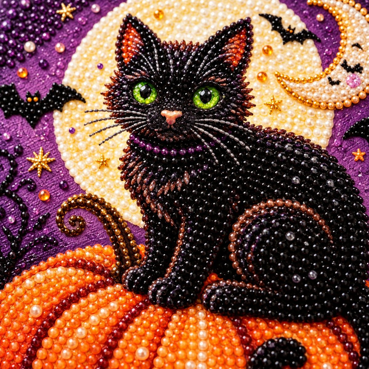 Halloween Black Cat Pumpkin Pearl Diamond Painting size