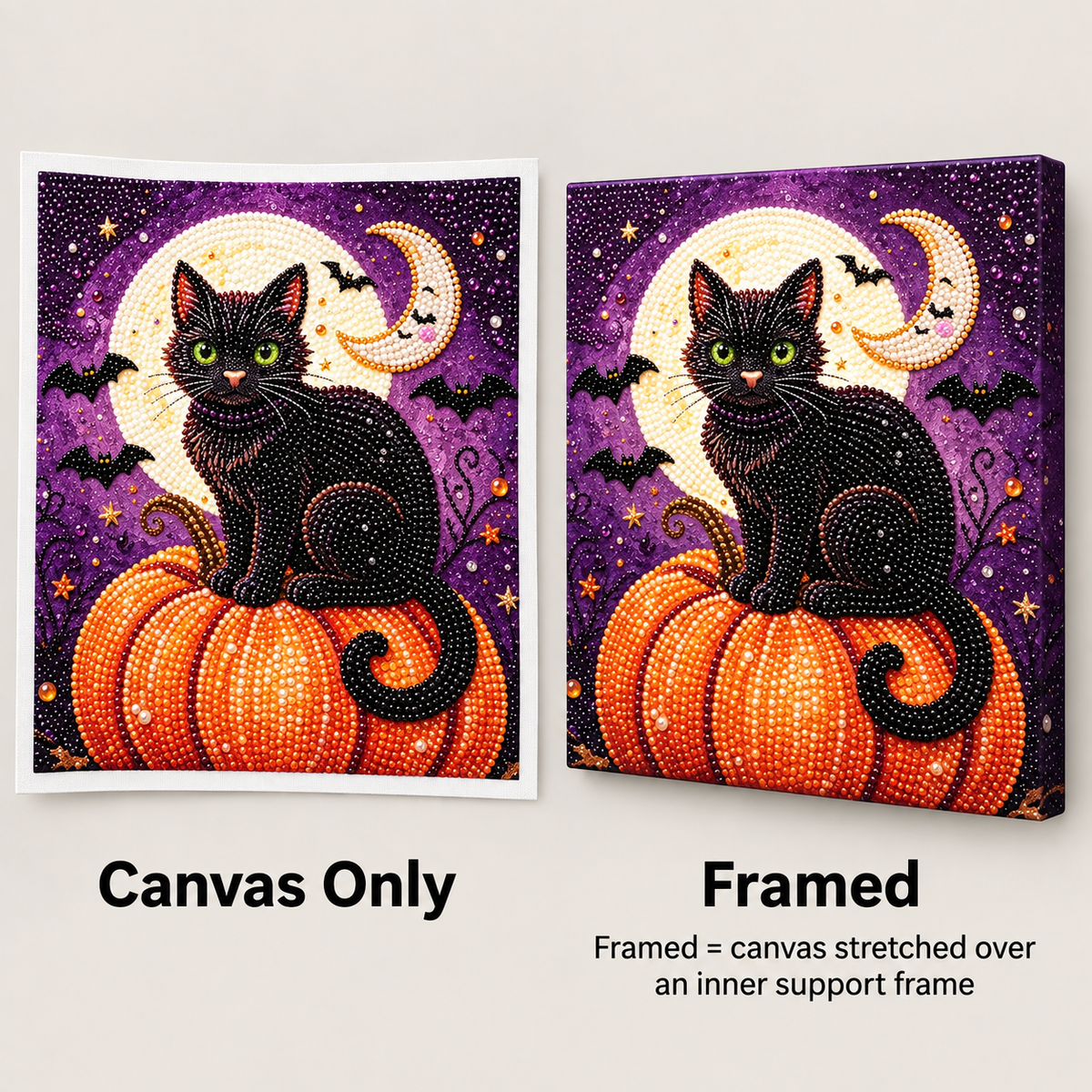 Halloween Black Cat Pumpkin Pearl Diamond Painting style