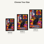 Halloween Black Cat Purple Pumpkins — size comparison for 20 × 30, 30 × 40 and 40 × 50 cm