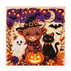 Halloween Highland Cow and Cat Pearl Diamond Painting Kit hero image