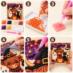 Halloween Highland Cow and Cat Pearl Diamond Painting Kit tutorial image
