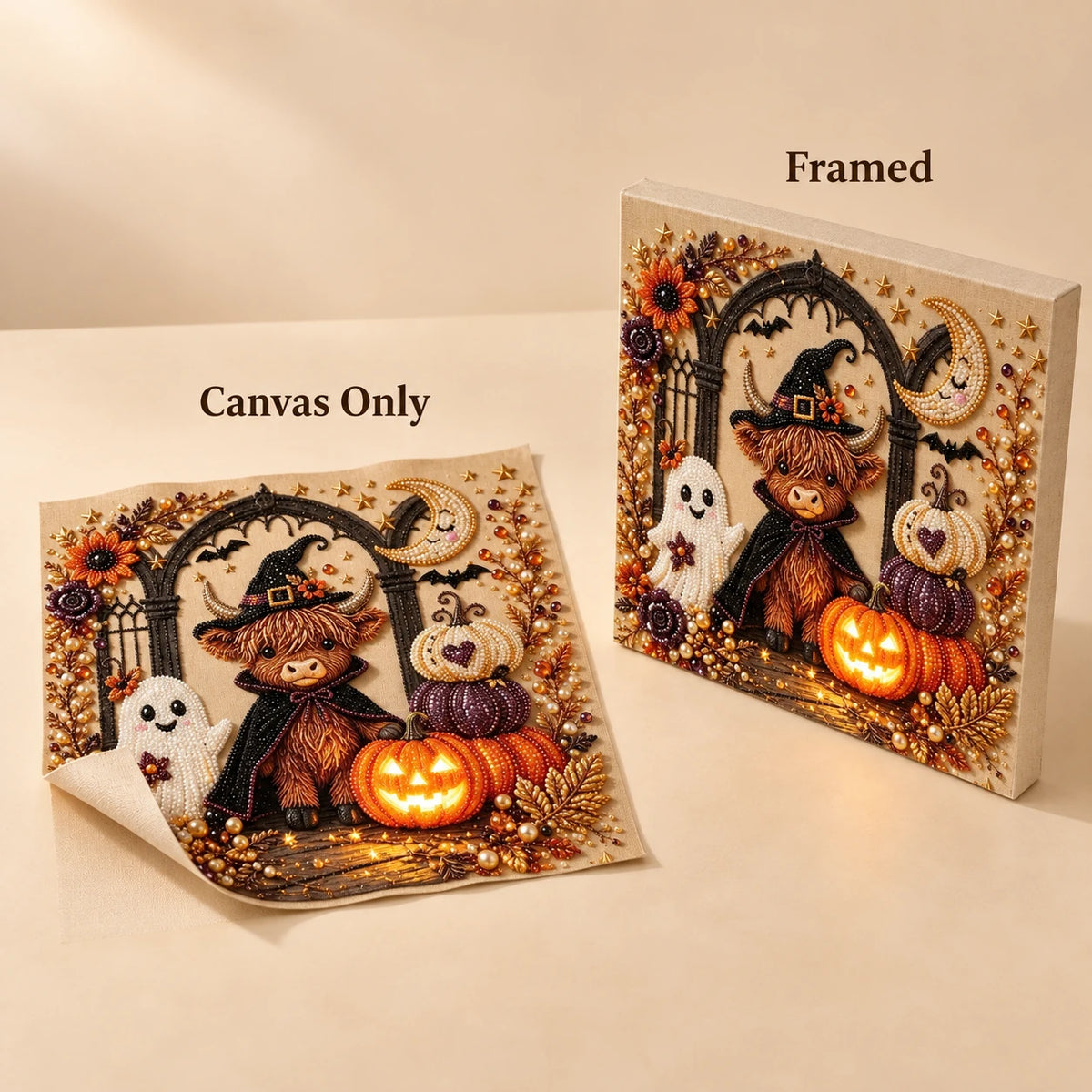 Halloween Highland Cow Gothic Arch Pearl Diamond Painting Kit style image
