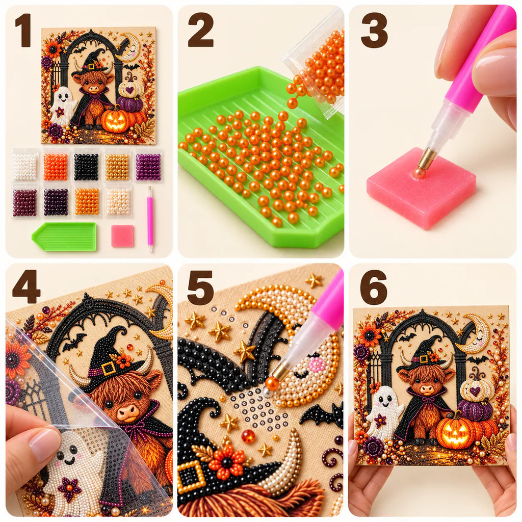 Halloween Highland Cow Gothic Arch Pearl Diamond Painting Kit tutorial image