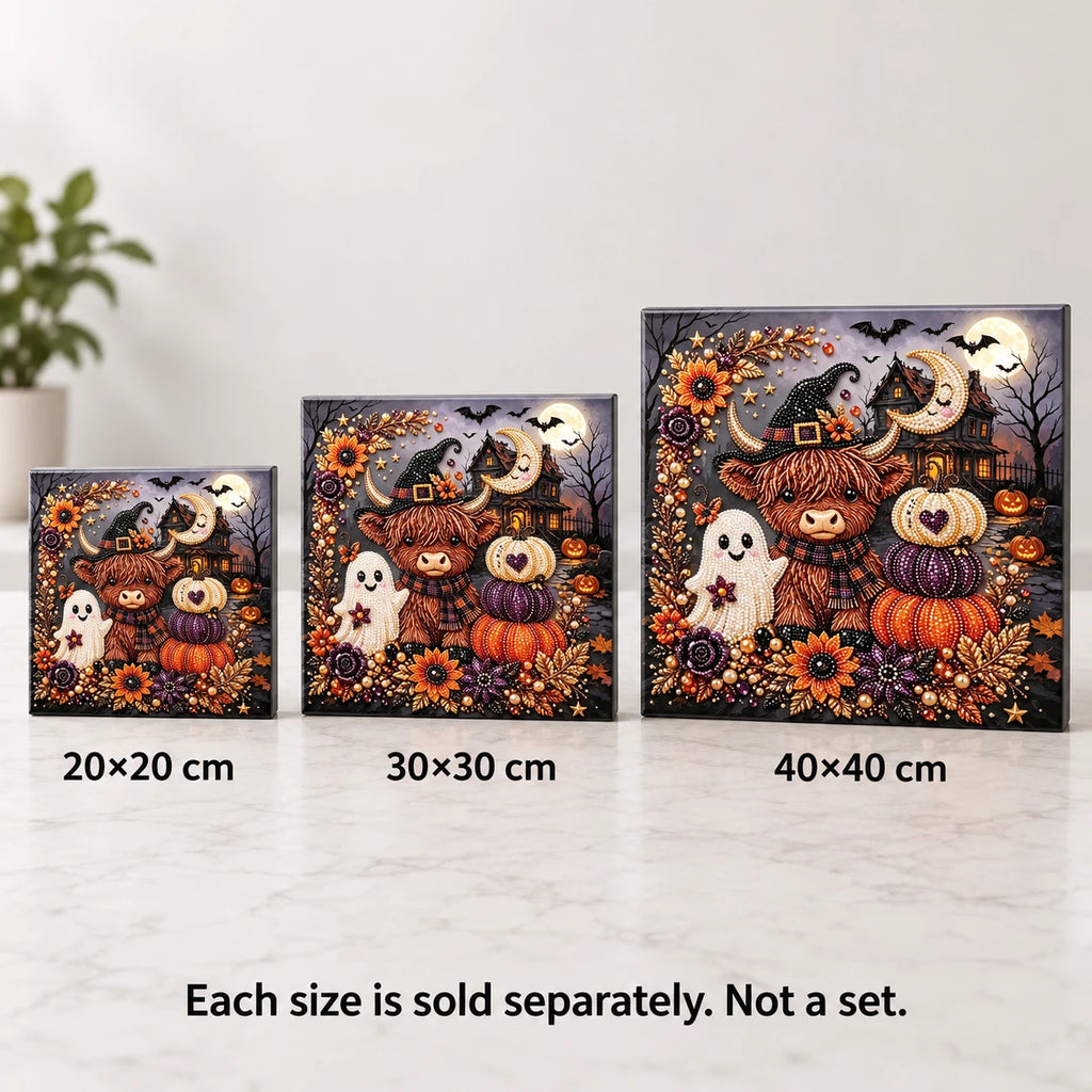Halloween Highland Cow Haunted House Pearl Diamond Painting Kit size image