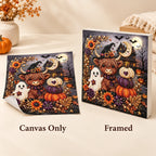 Halloween Highland Cow Haunted House Pearl Diamond Painting Kit style image