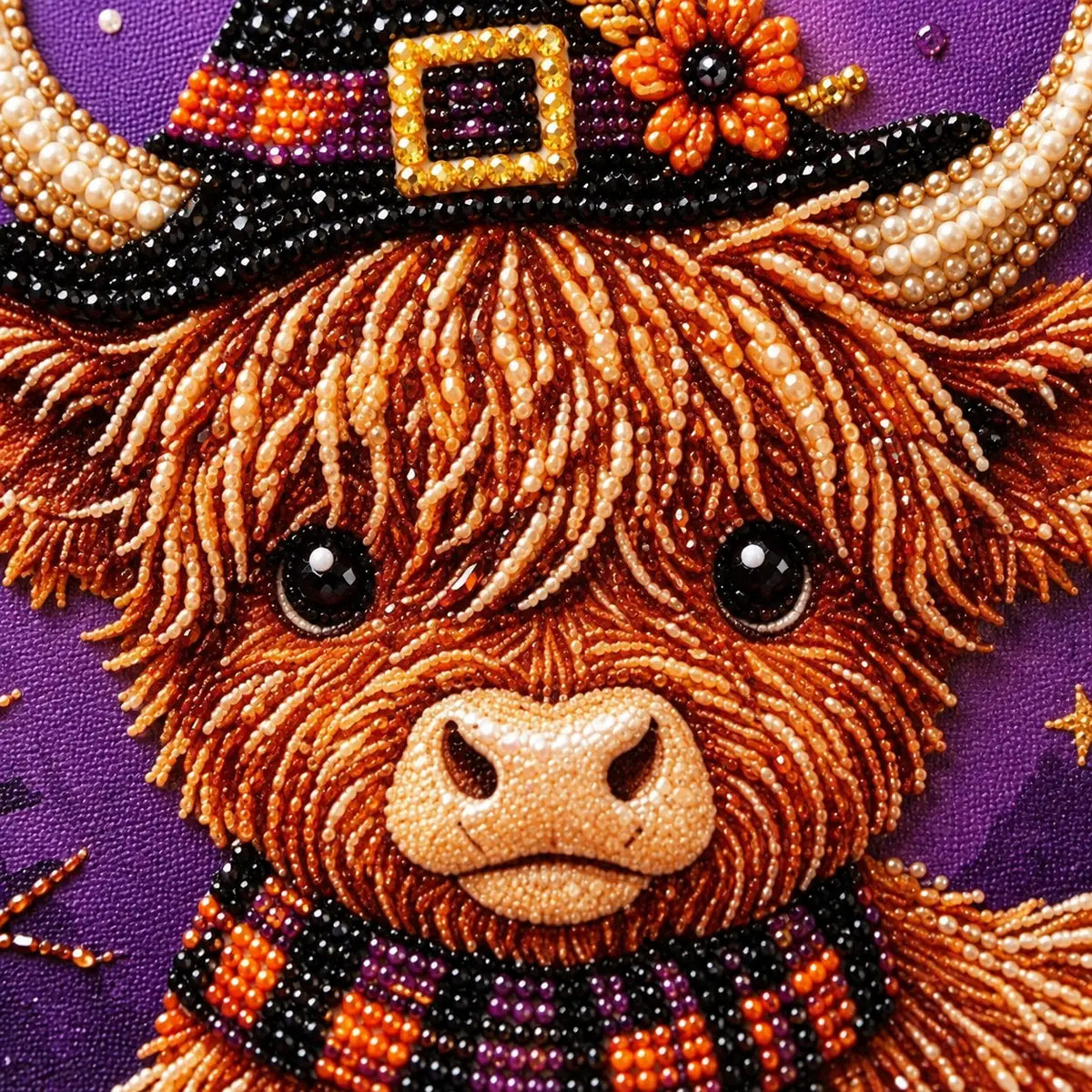 Halloween Highland Cow and Pumpkins Pearl Diamond Painting Kit detail image