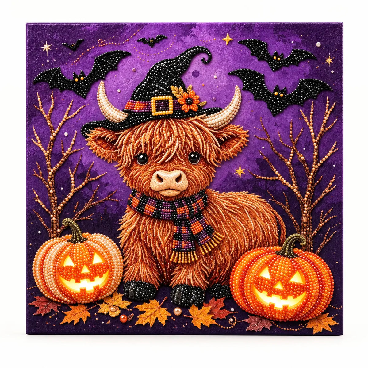 Halloween Highland Cow and Pumpkins Pearl Diamond Painting Kit hero image