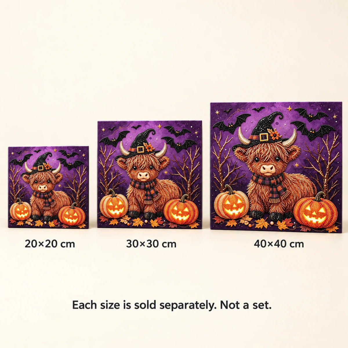 Halloween Highland Cow and Pumpkins Pearl Diamond Painting Kit size image