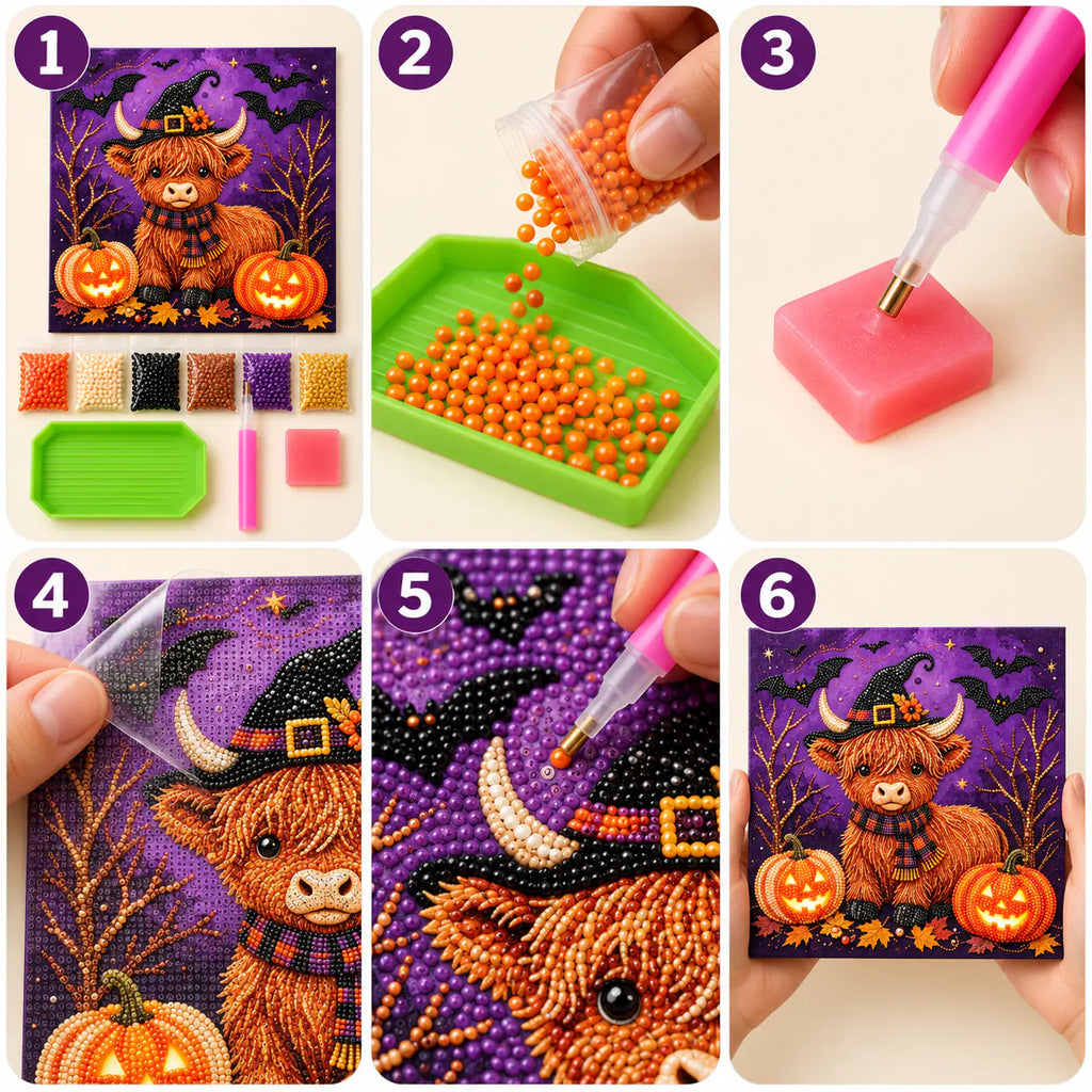 Halloween Highland Cow and Pumpkins Pearl Diamond Painting Kit tutorial image