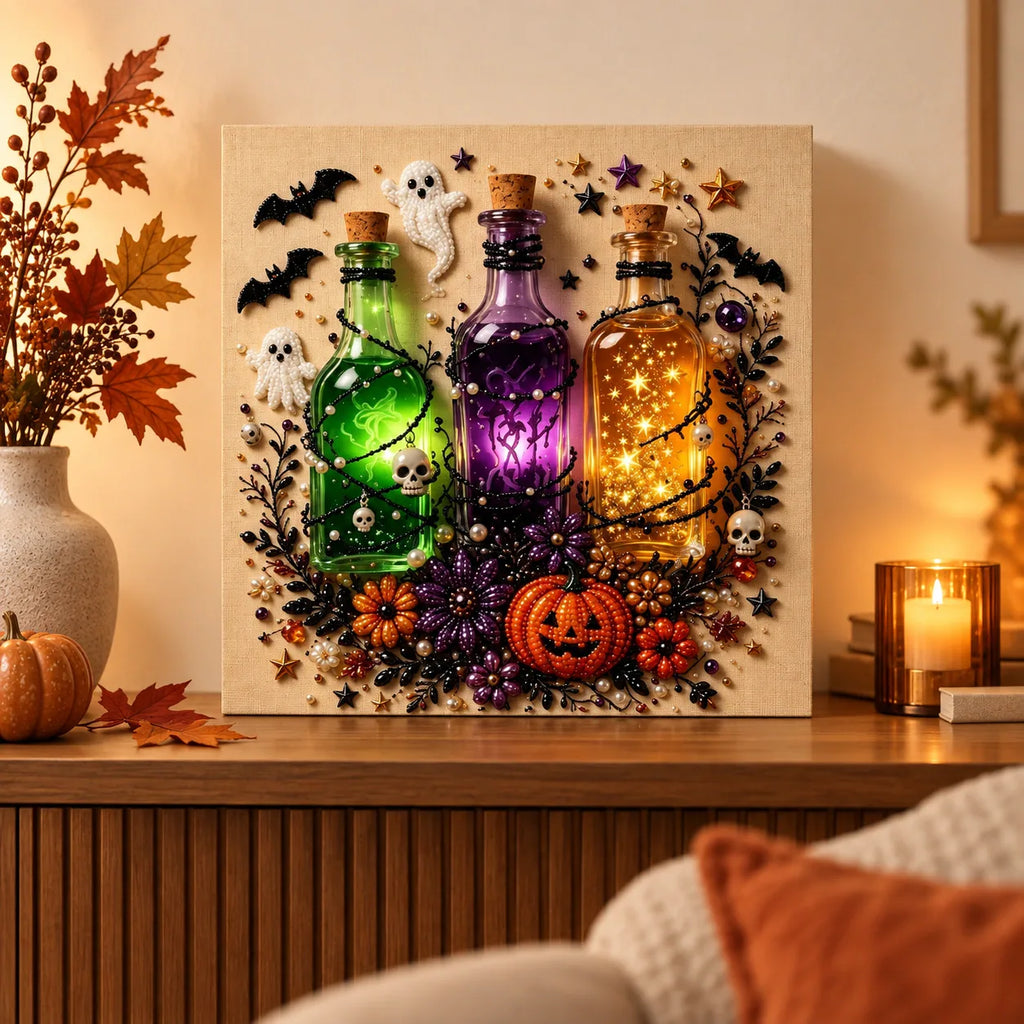Halloween Potion Bottles Pearl Diamond Painting Kit room image