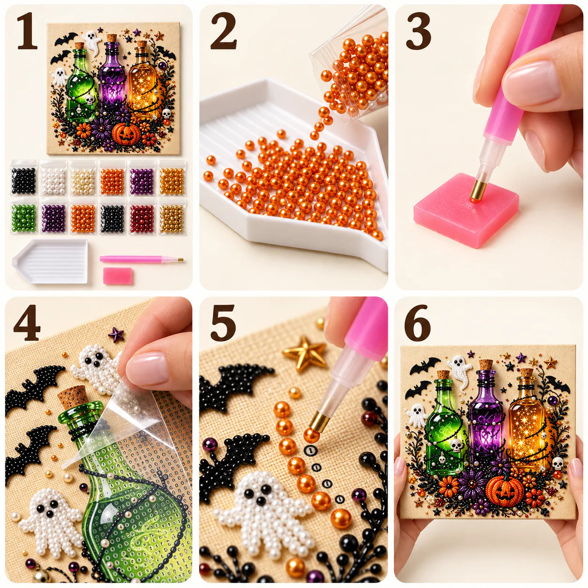 Halloween Potion Bottles Pearl Diamond Painting Kit tutorial image