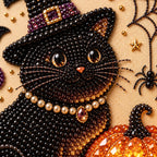 Halloween Witch Cat and Pumpkin Pearl Diamond Painting detail