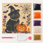 Halloween Witch Cat and Pumpkin Pearl Diamond Painting kit