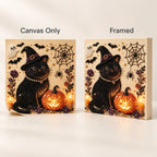 Halloween Witch Cat and Pumpkin Pearl Diamond Painting style
