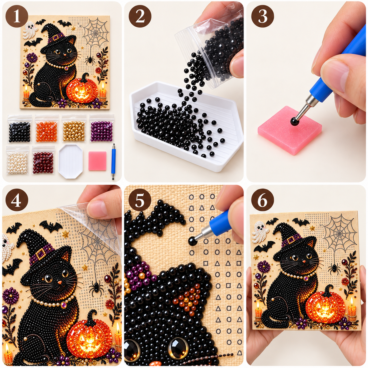 Halloween Witch Cat and Pumpkin Pearl Diamond Painting tutorial