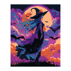 Halloween Witch Under Full Moon completed artwork on a clean white background