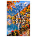 Hallstatt Austria Autumn Lake original artwork on white