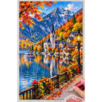 Hallstatt Austria Autumn Lake diamond painting process