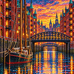 Close-up of drill details in the Hamburg Historic Harbor diamond painting.
