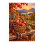 White-background original artwork of harvest apple basket