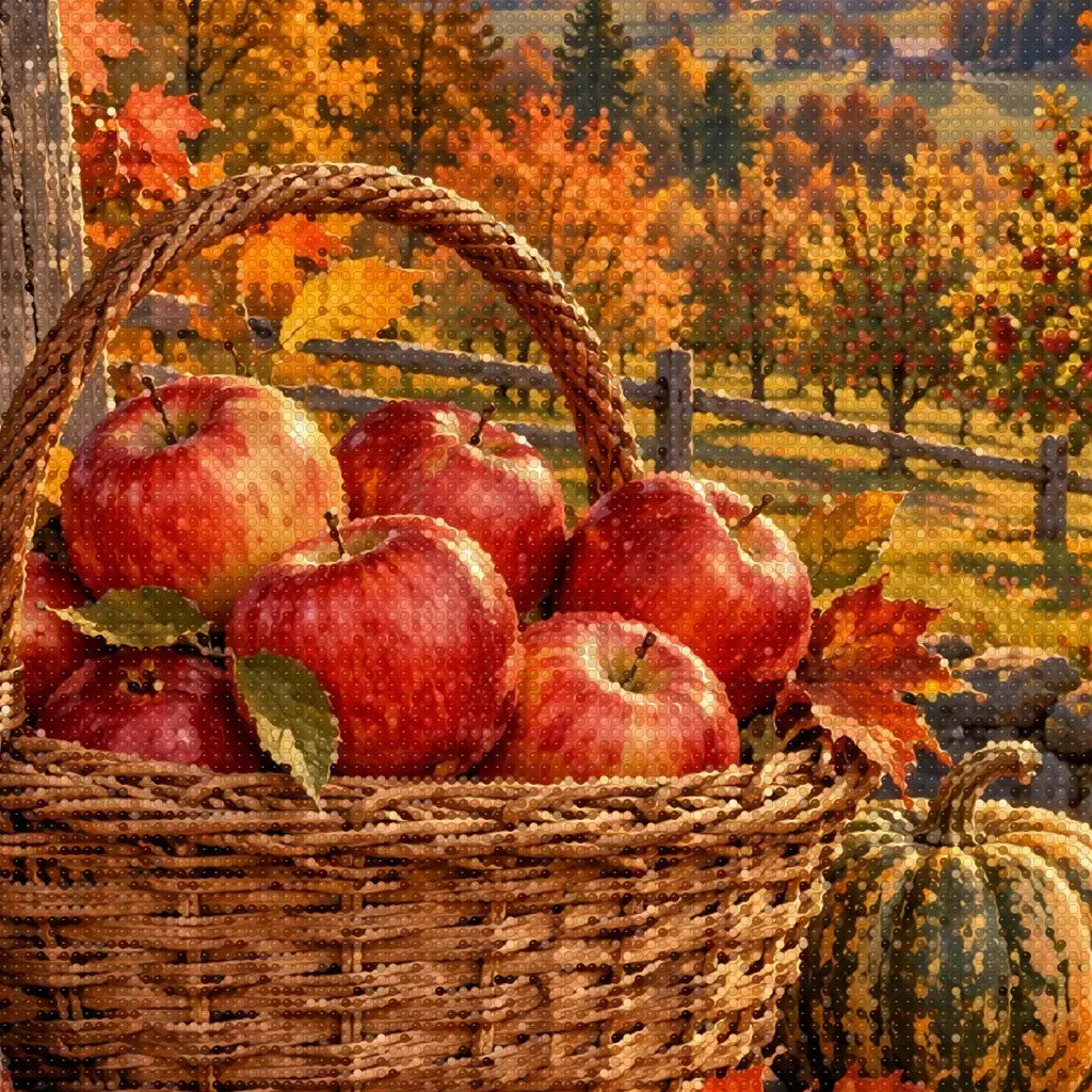Close-up diamond detail of the harvest apple basket diamond painting
