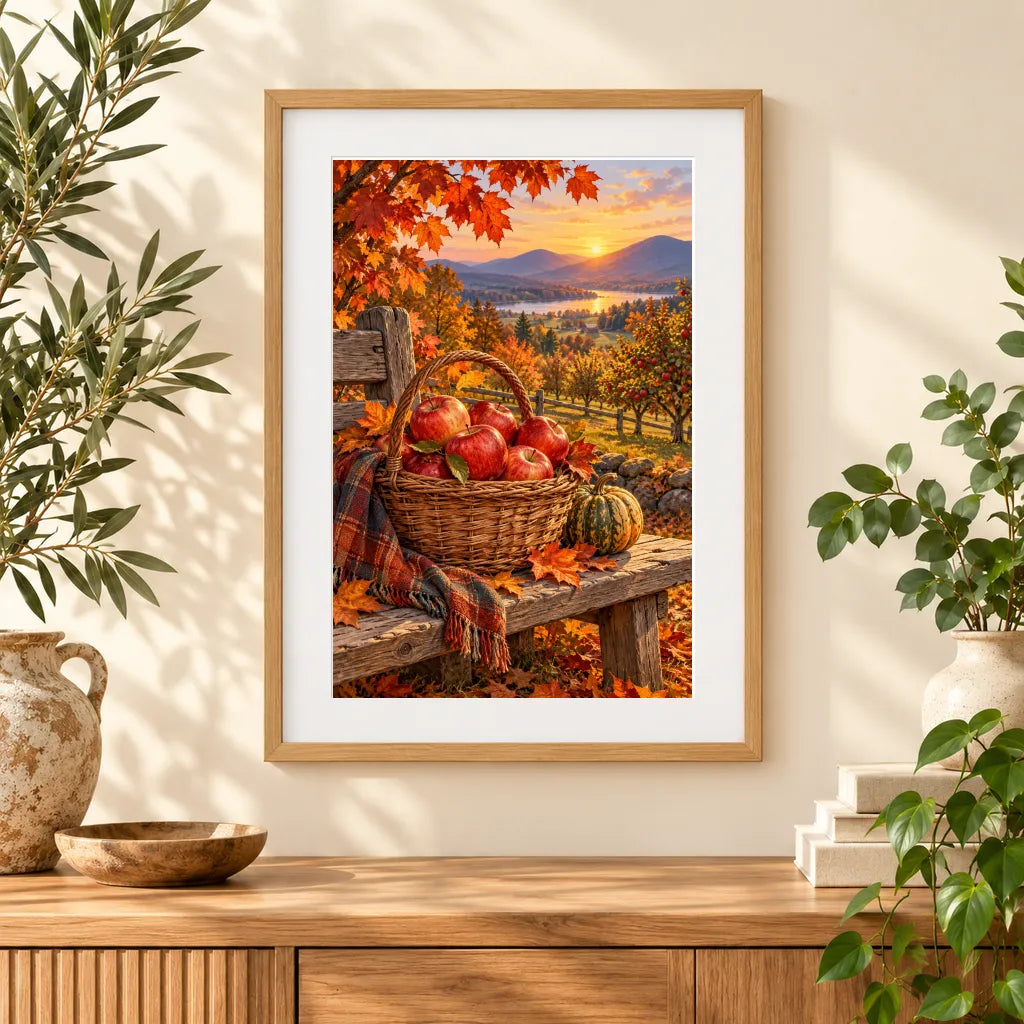 Framed home display of the harvest apple basket diamond painting