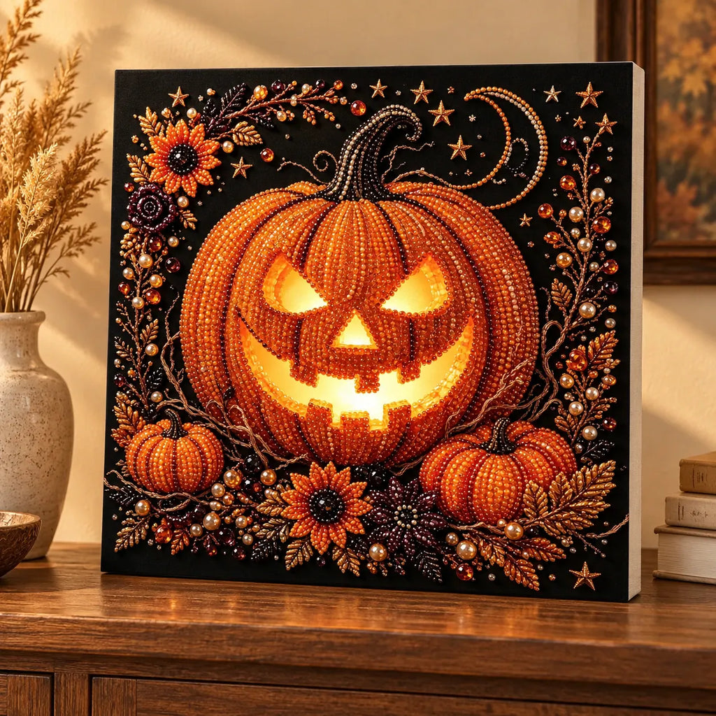 Harvest Moon Jack-o-Lantern Pearl Diamond Painting Kit room image
