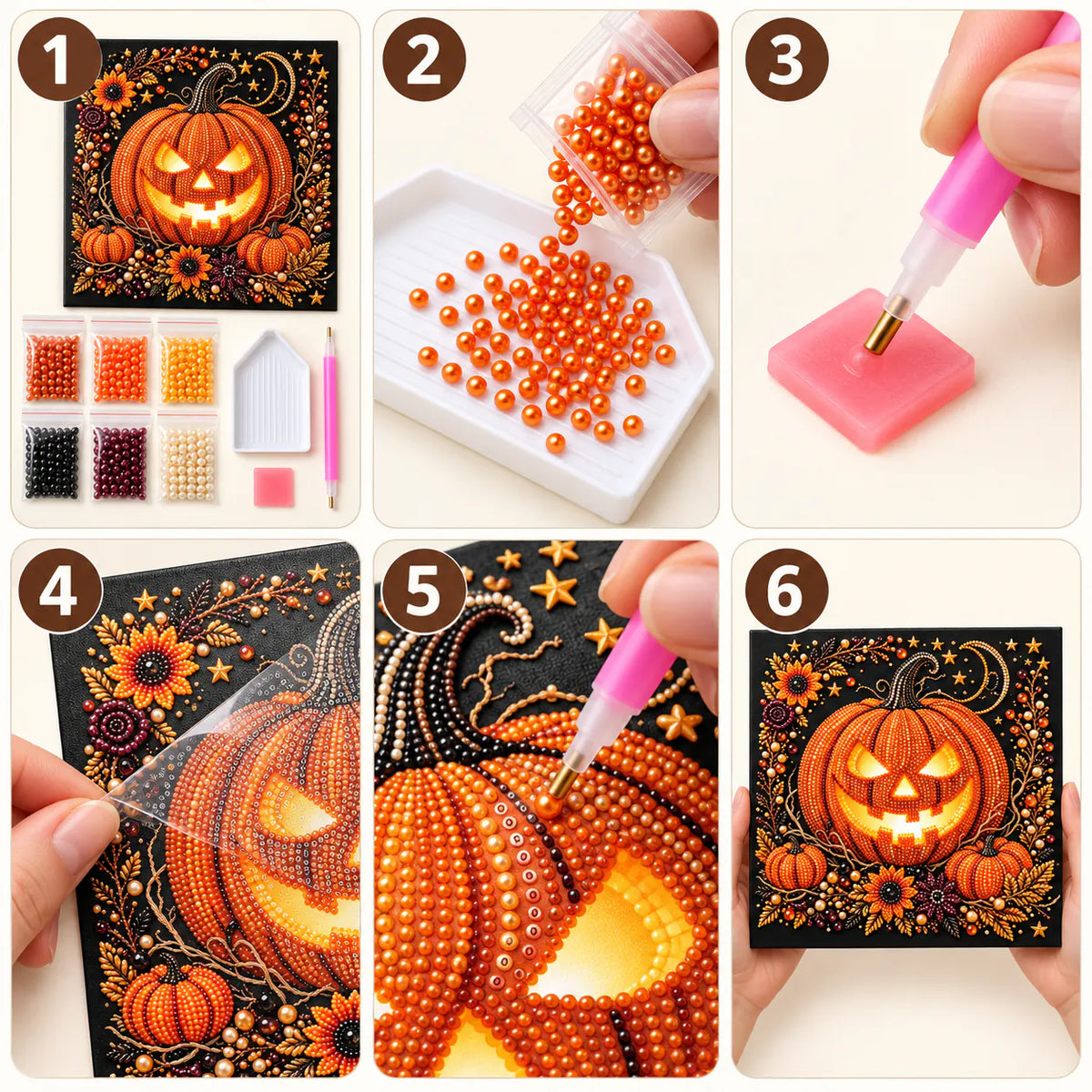 Harvest Moon Jack-o-Lantern Pearl Diamond Painting Kit tutorial image
