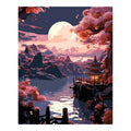 Original artwork for Harvest Moon Over Quiet Waters Diamond Painting Kit