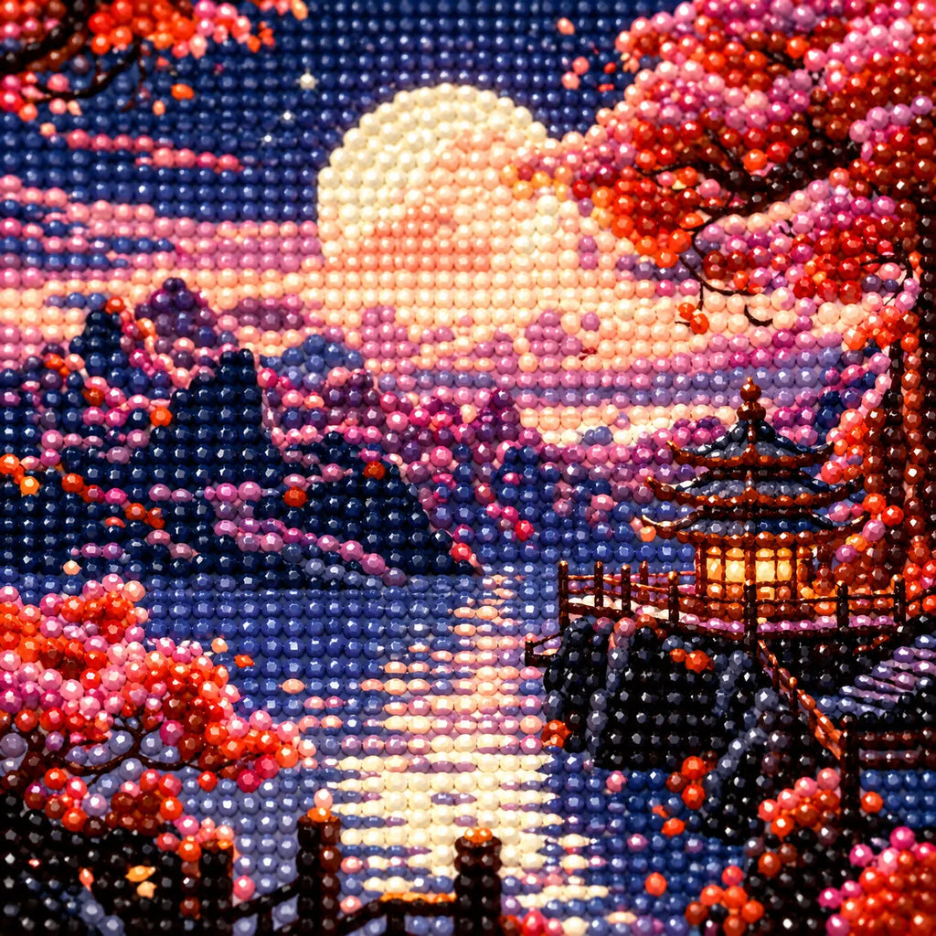 Diamond detail for Harvest Moon Over Quiet Waters Diamond Painting Kit