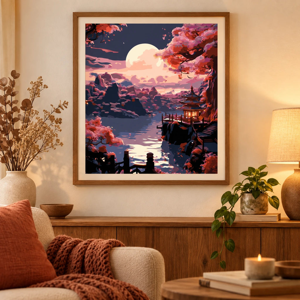 Home decor scene for Harvest Moon Over Quiet Waters Diamond Painting Kit