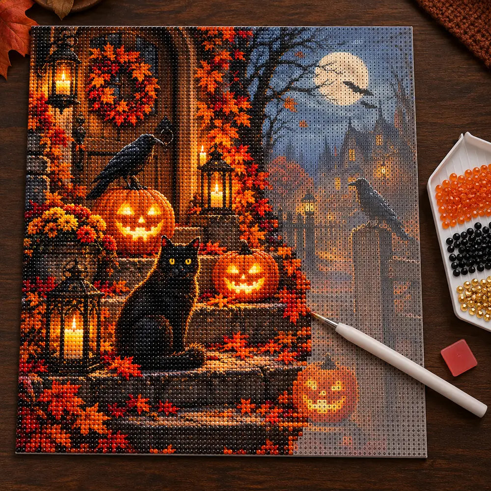 Diamond painting process for Harvest Night Guardians Diamond Painting Kit