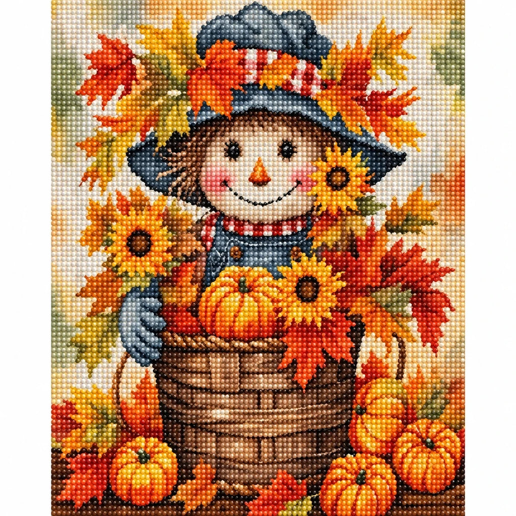 Harvest Scarecrow Pumpkin Diamond Painting Kit finished diamond artwork on white background