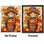 Harvest Scarecrow Pumpkin Diamond Painting Kit No Frame and Framed comparison