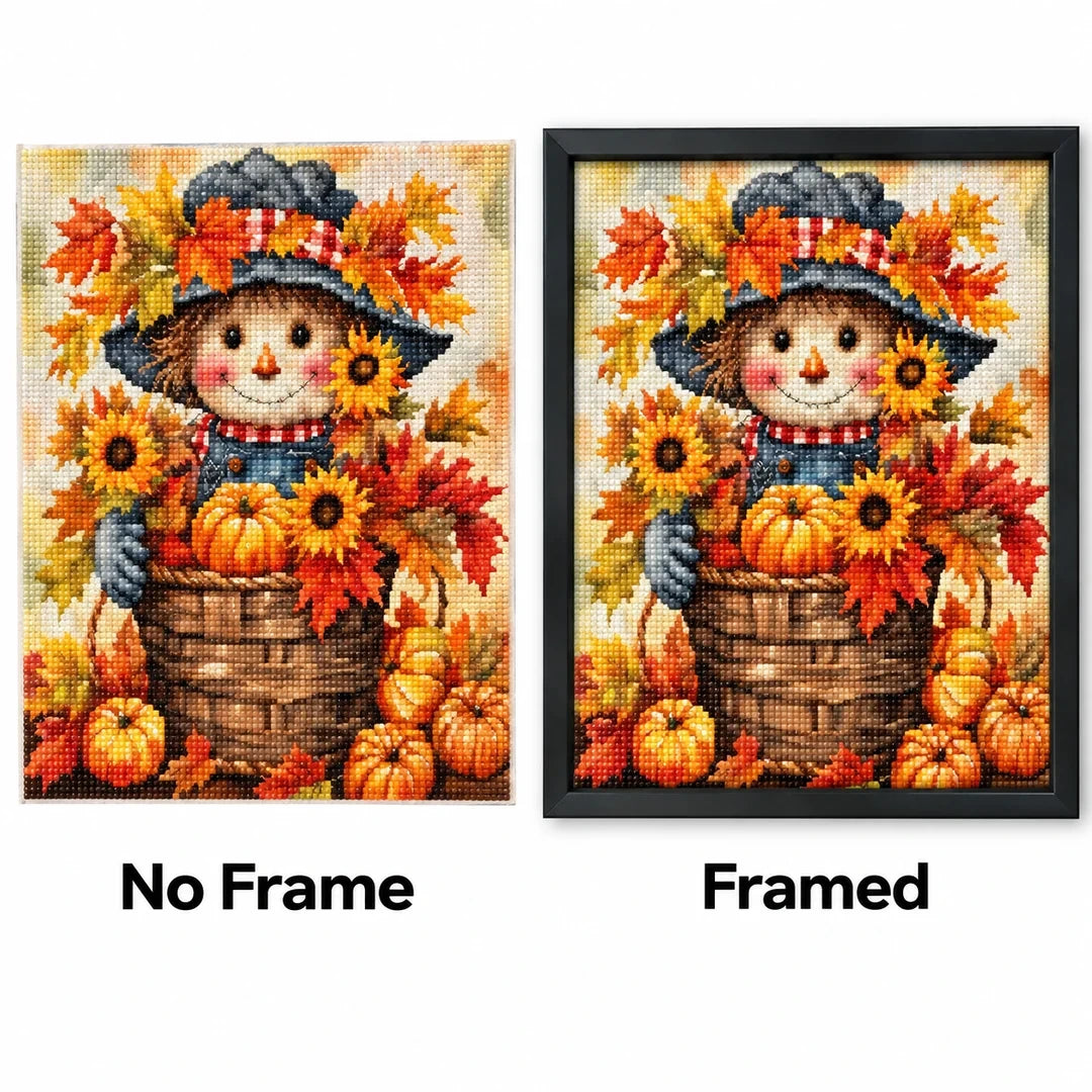 Harvest Scarecrow Pumpkin Diamond Painting Kit No Frame and Framed comparison