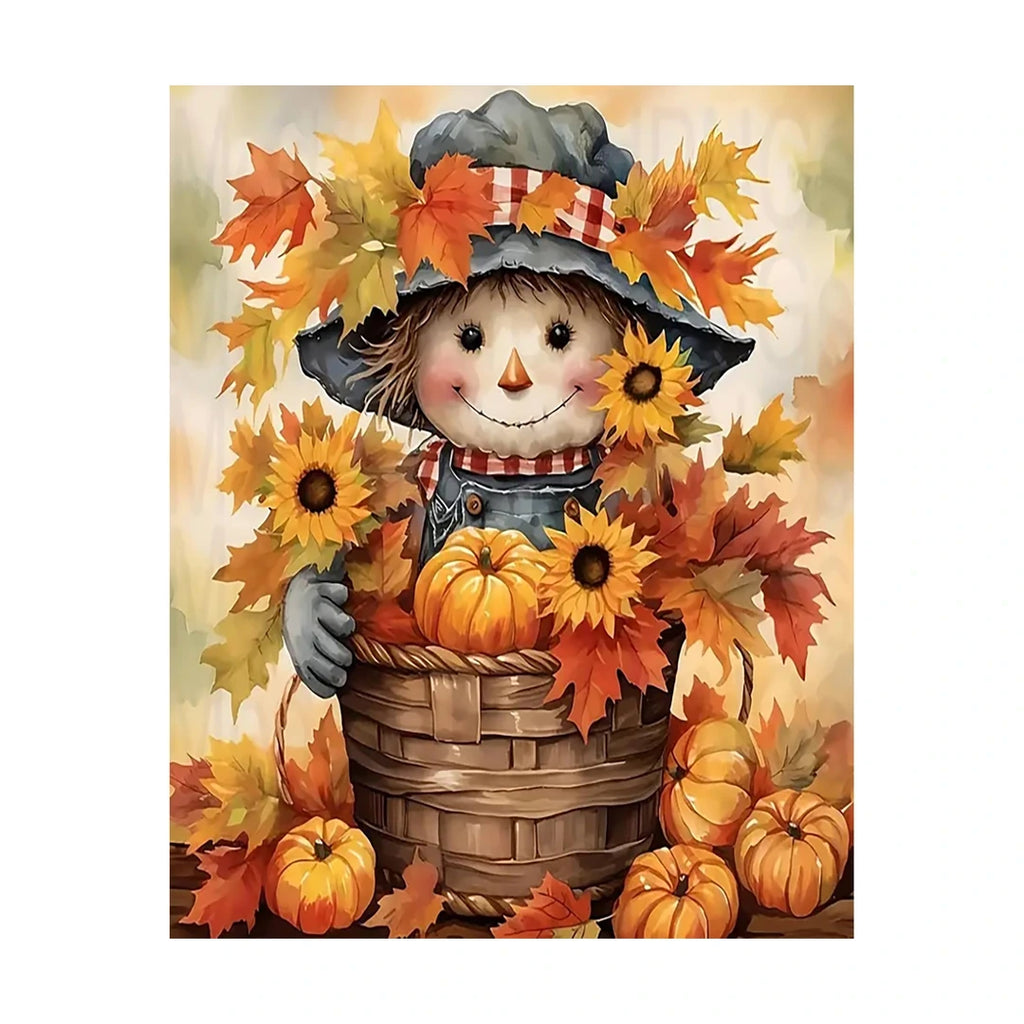 Harvest Scarecrow Pumpkin Diamond Painting Kit original artwork on white background