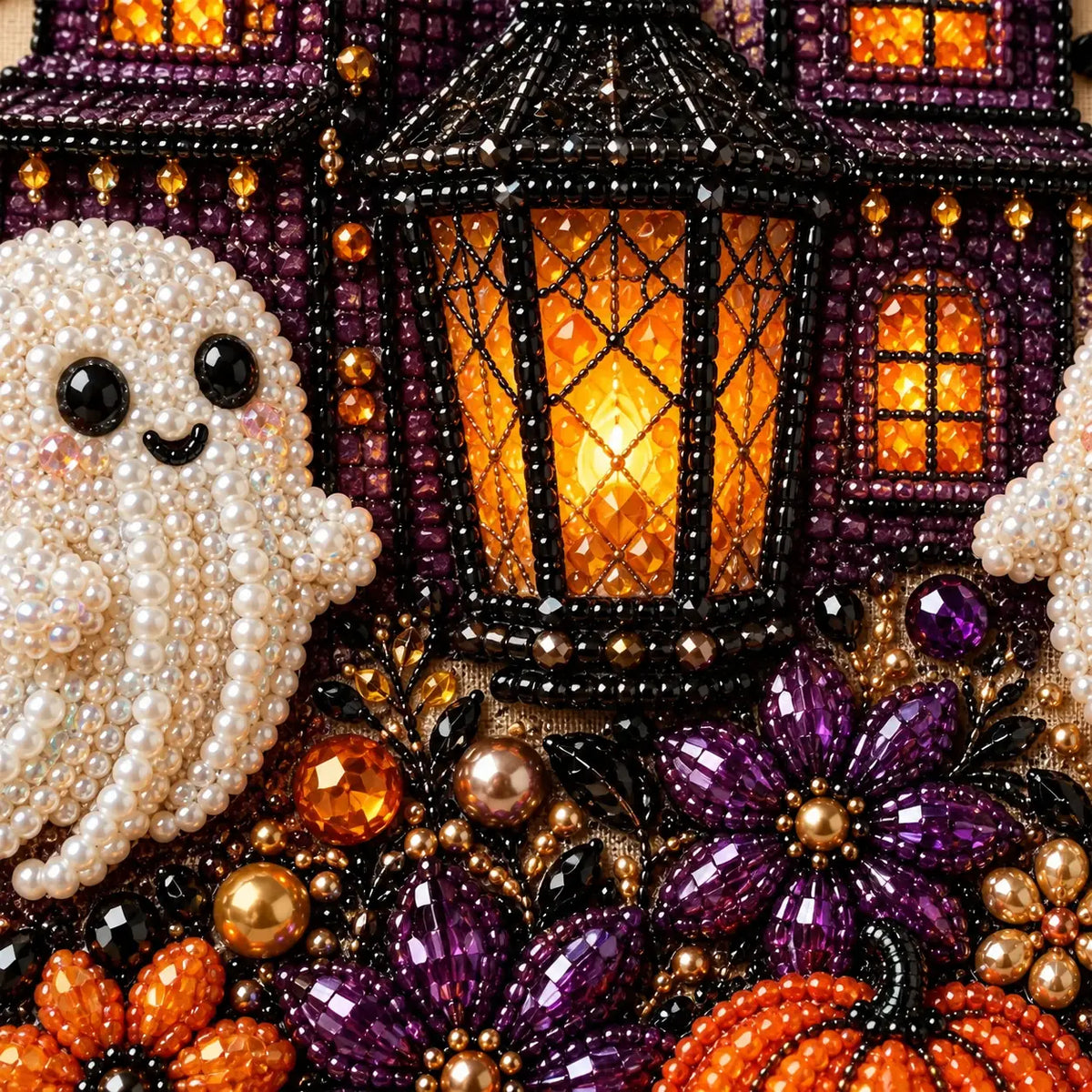 Haunted House and Ghosts Pearl Diamond Painting Kit detail image
