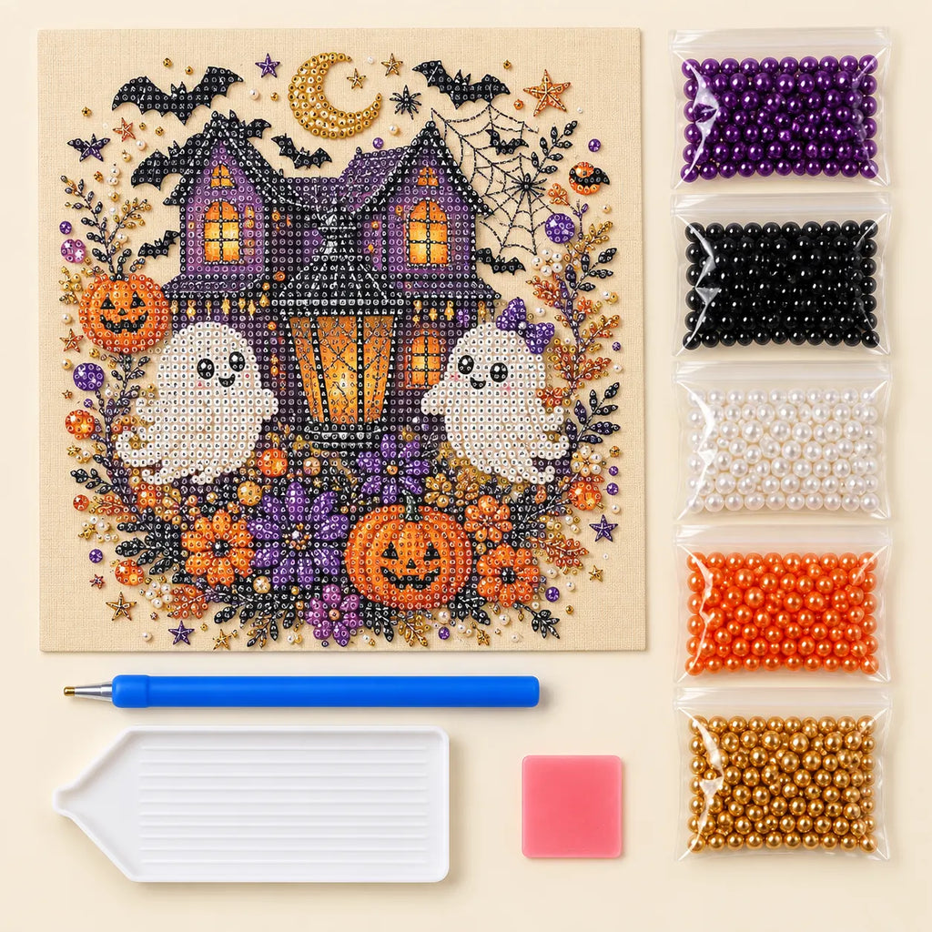 Haunted House and Ghosts Pearl Diamond Painting Kit kit image