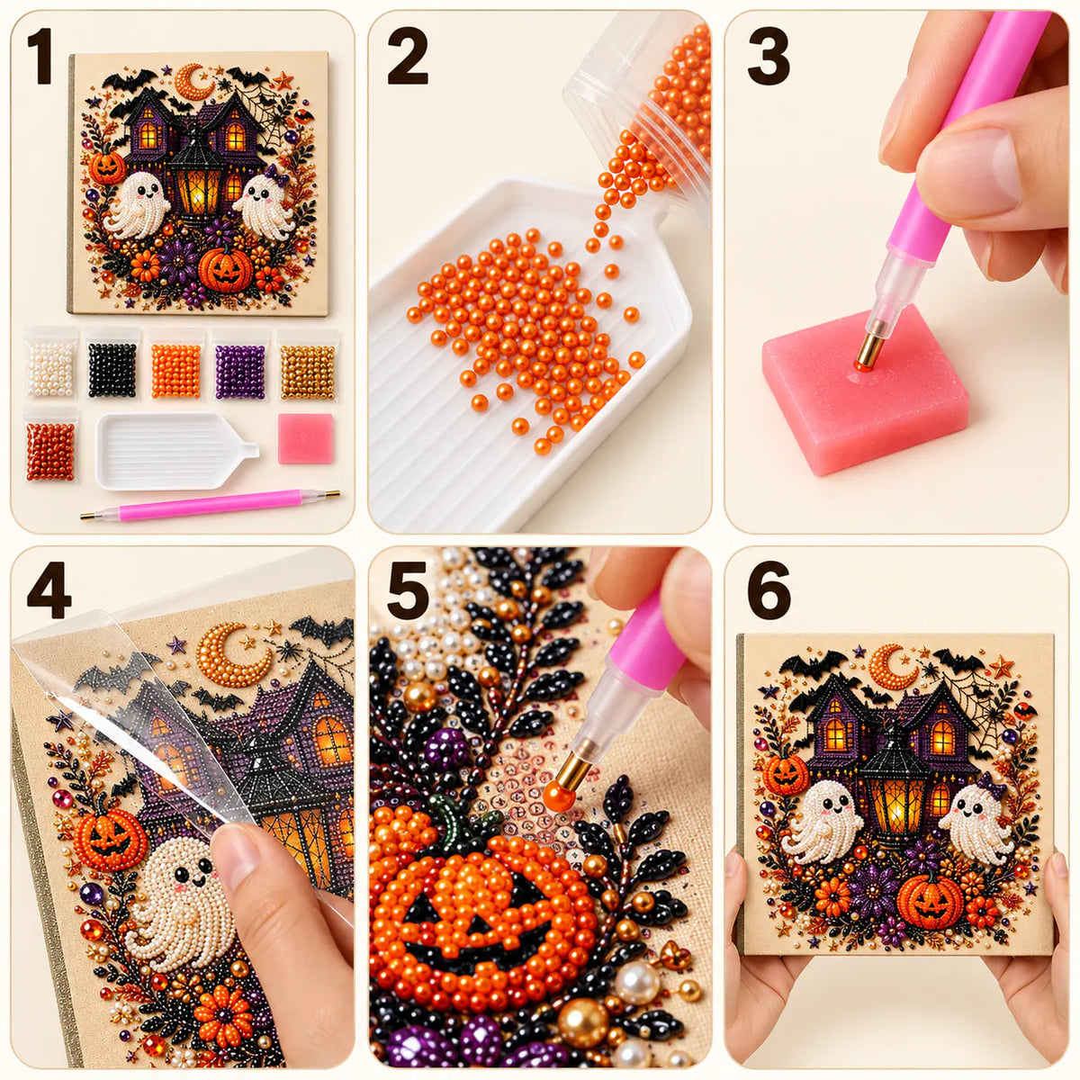 Haunted House and Ghosts Pearl Diamond Painting Kit tutorial image